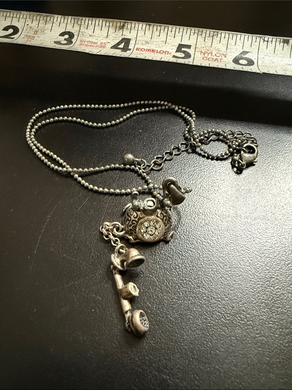 Delicate Silver-Tone Pendant Necklace with landline phone Charm